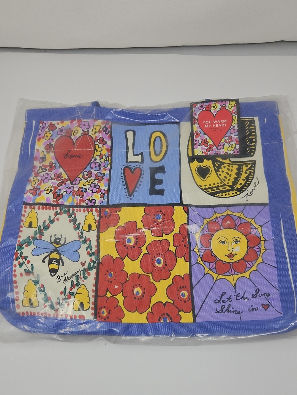 Brighton You Warm My Heart Colorful Love Patchwork Graphic Tote Bag - Blue